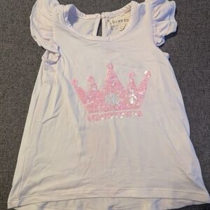 btween Girls' White Tee with Pink Sequin Crown